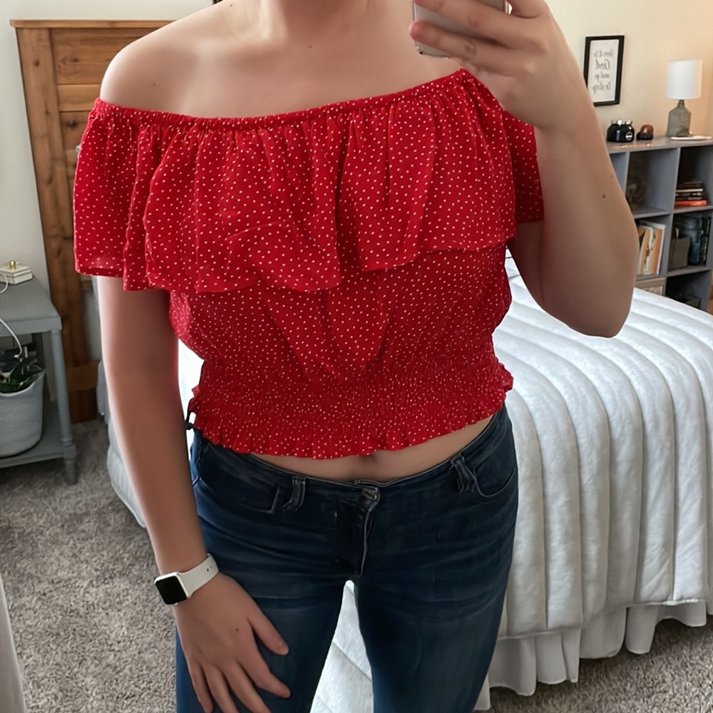 Red polka dot top
